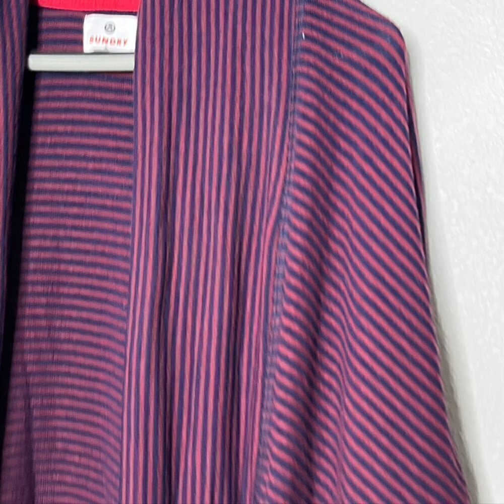 Anthropologie Sundry Striped Comfortable Cozy Cardigan Navy Maroon Size 2 M - Picture 5 of 11